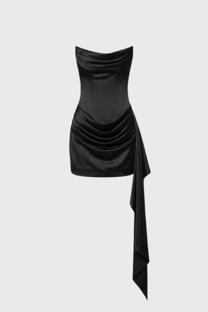 Mini Jurk Dames - Strapless met Asymmetrische Drapering | Chique