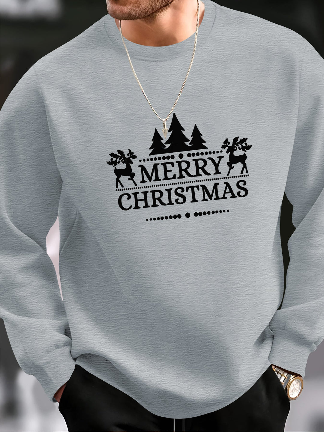 Niels | Heren casual kersttrui met merry christmas print