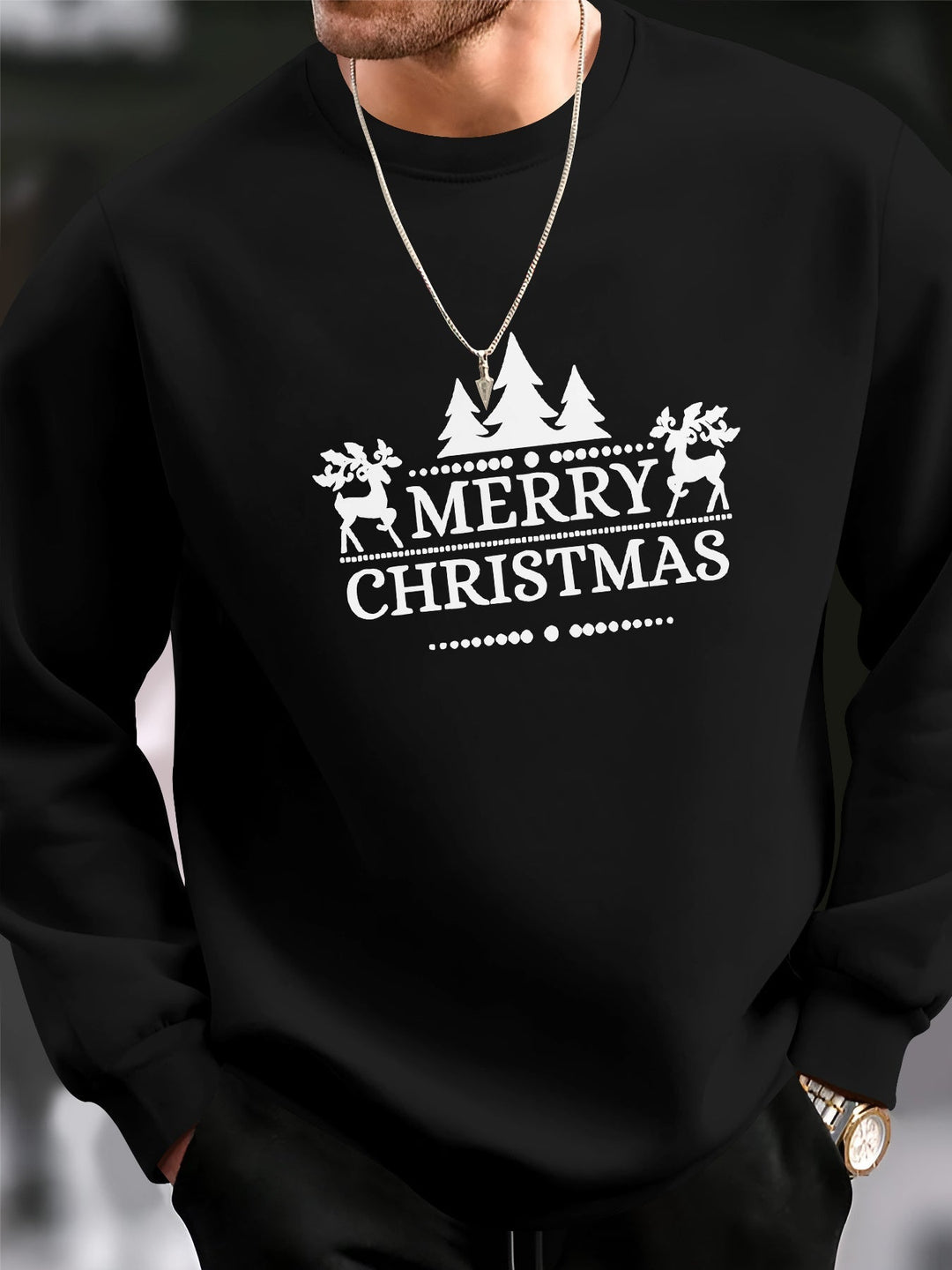 Niels | Heren casual kersttrui met merry christmas print
