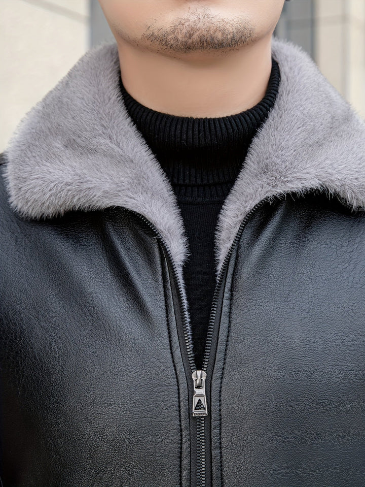 Niels | Warm fleece PU-jack in effen kleur