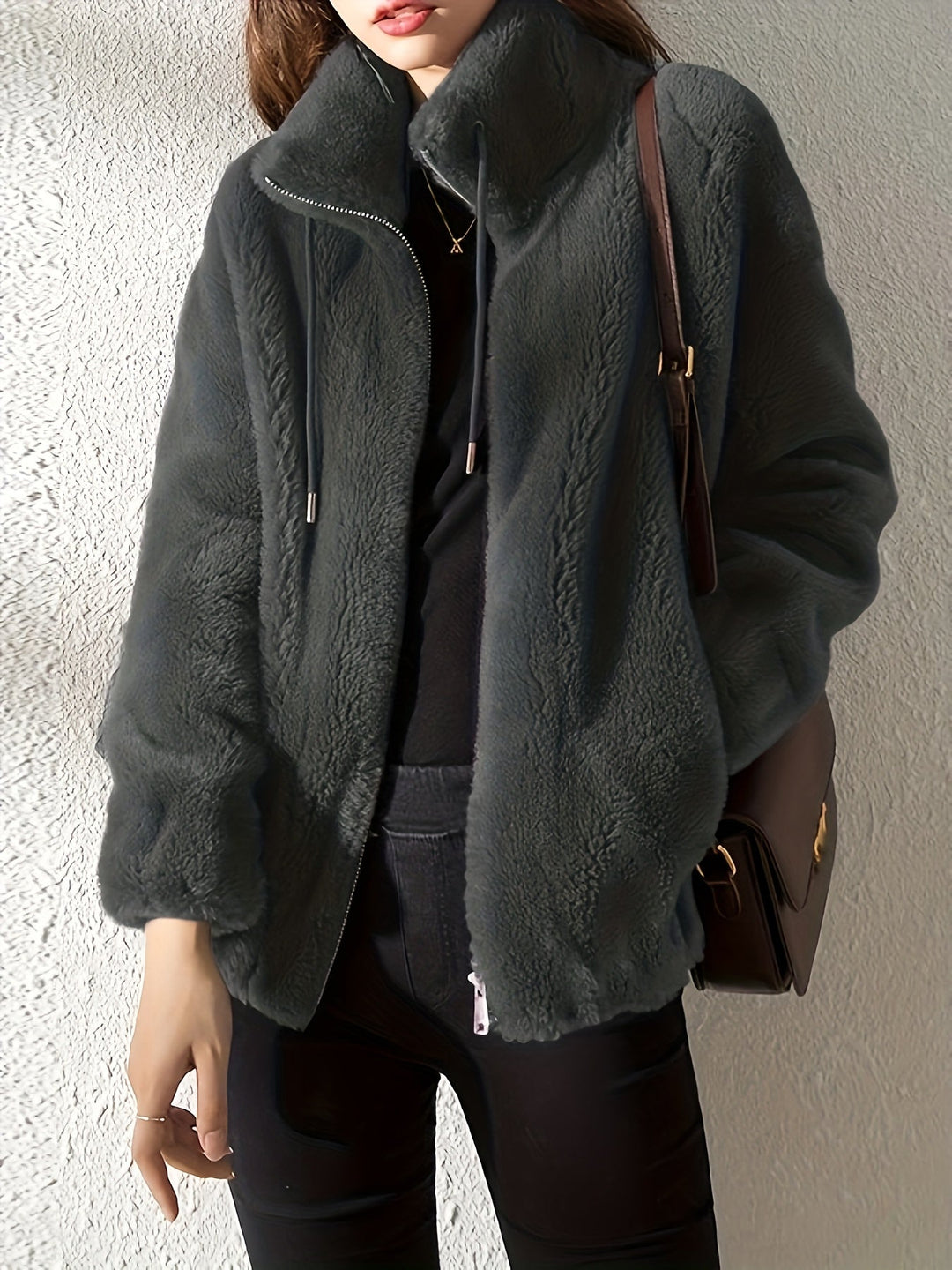 Nina | Casual warme teddyjas met trekkoord en rits