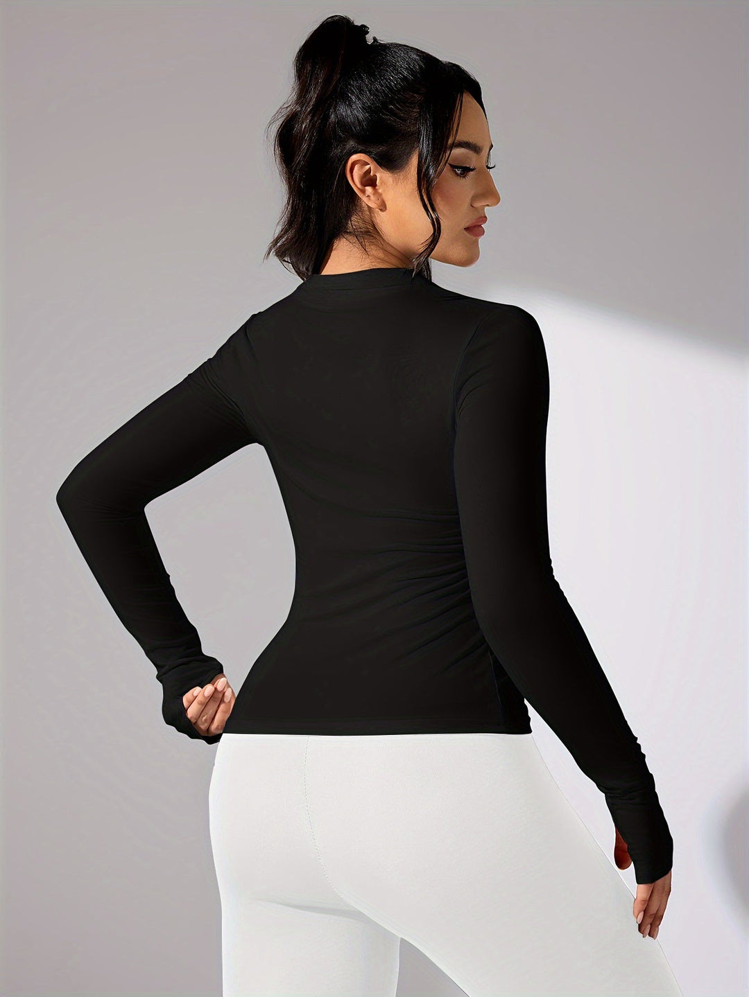 Nina | Effen kleur casual sportjack met lange mouw en volledige rits