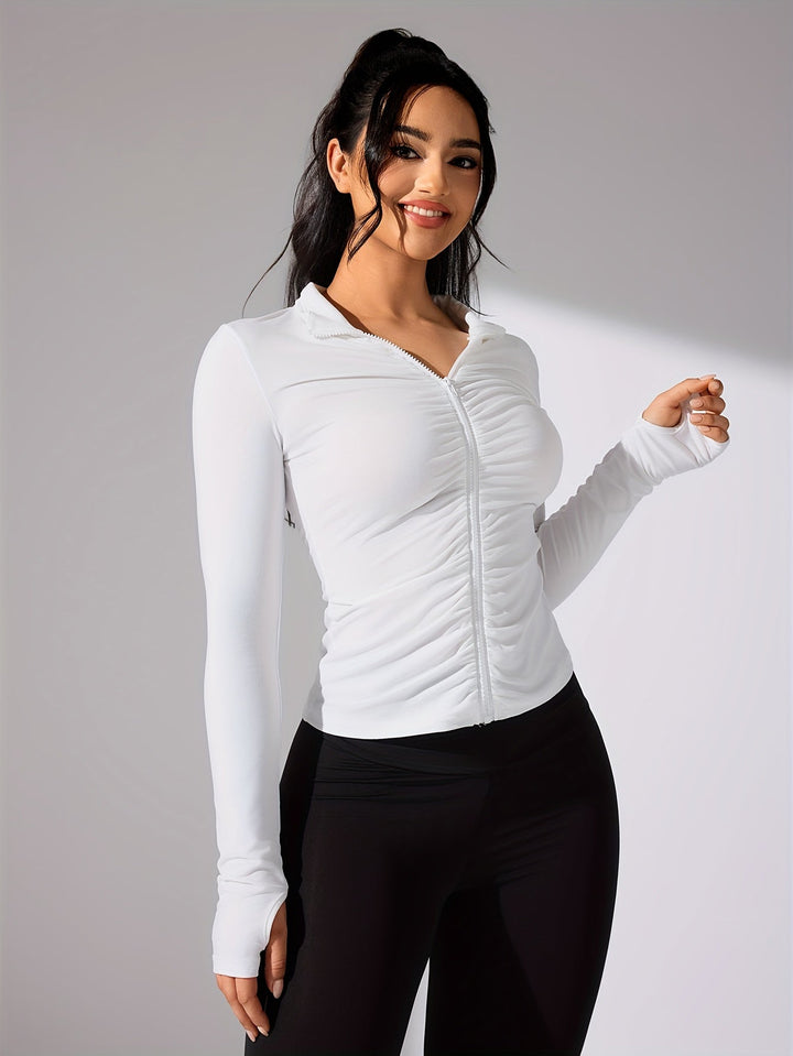 Nina | Effen kleur casual sportjack met lange mouw en volledige rits
