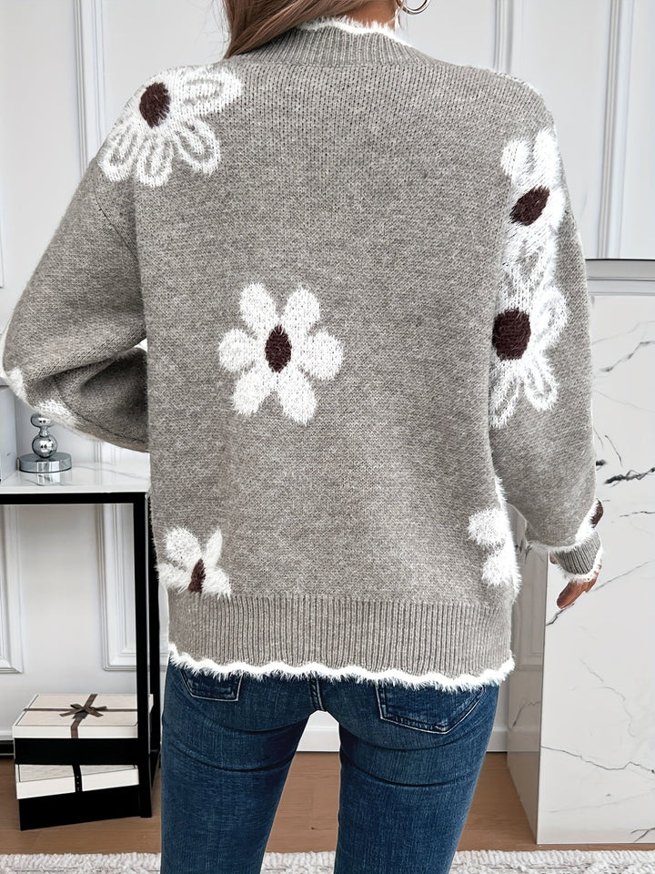 Nina | Gebreide pullover met bloemenpatroon en V-hals