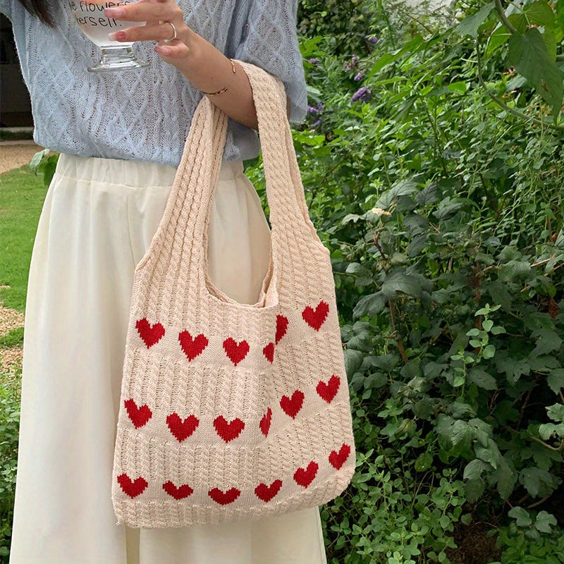 Nina | Gebreide hartpatroon shopper-tas