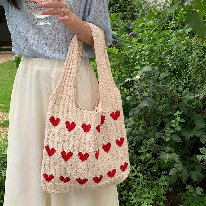 Nina | Gebreide hartpatroon shopper-tas