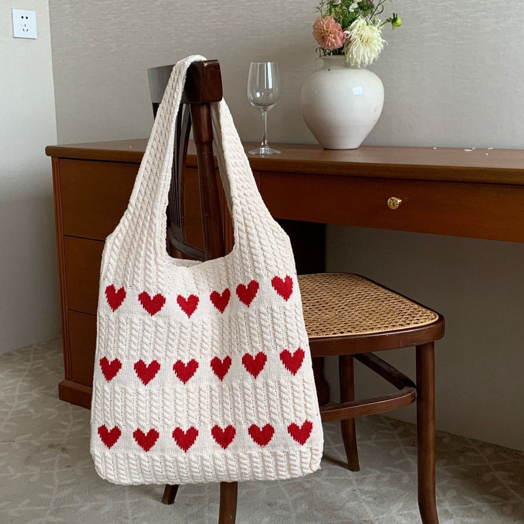 Nina | Gebreide hartpatroon shopper-tas