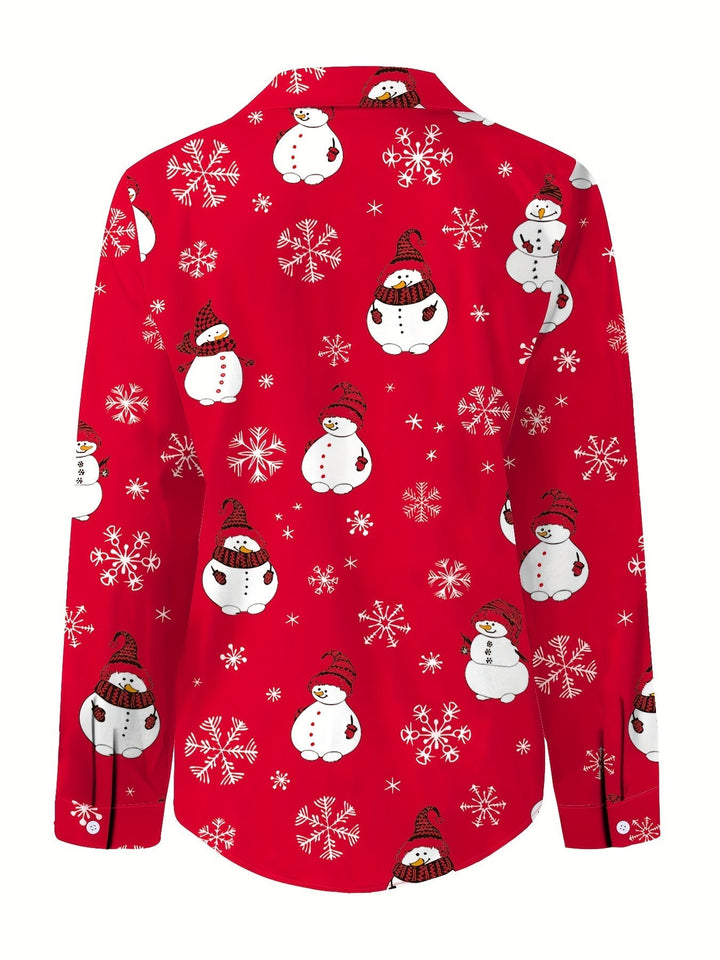Nina | Schattig kerst sneeuwman print blouse met lange mouwen