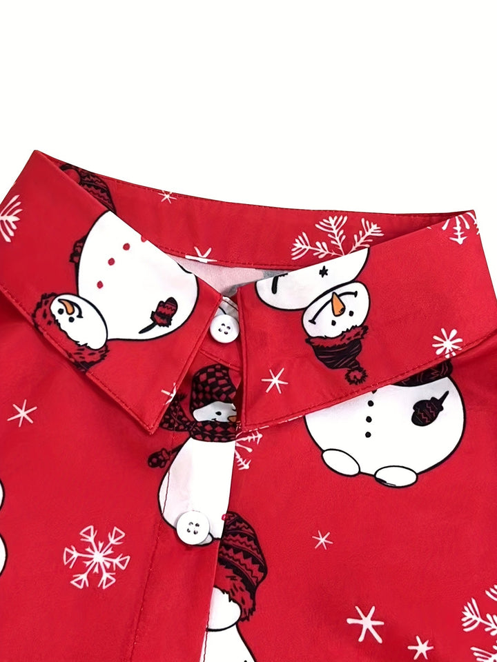 Nina | Schattig kerst sneeuwman print blouse met lange mouwen
