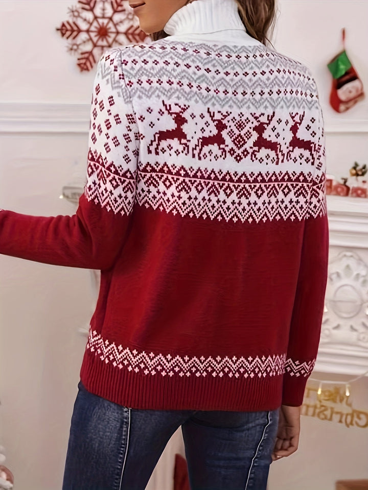 Noa | Casual trui met kersthertenprint en col