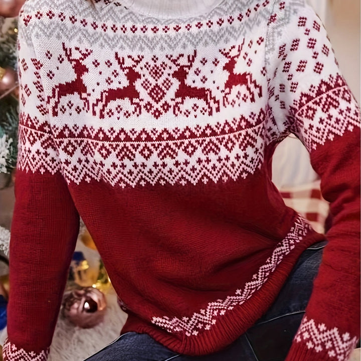 Noa | Casual trui met kersthertenprint en col