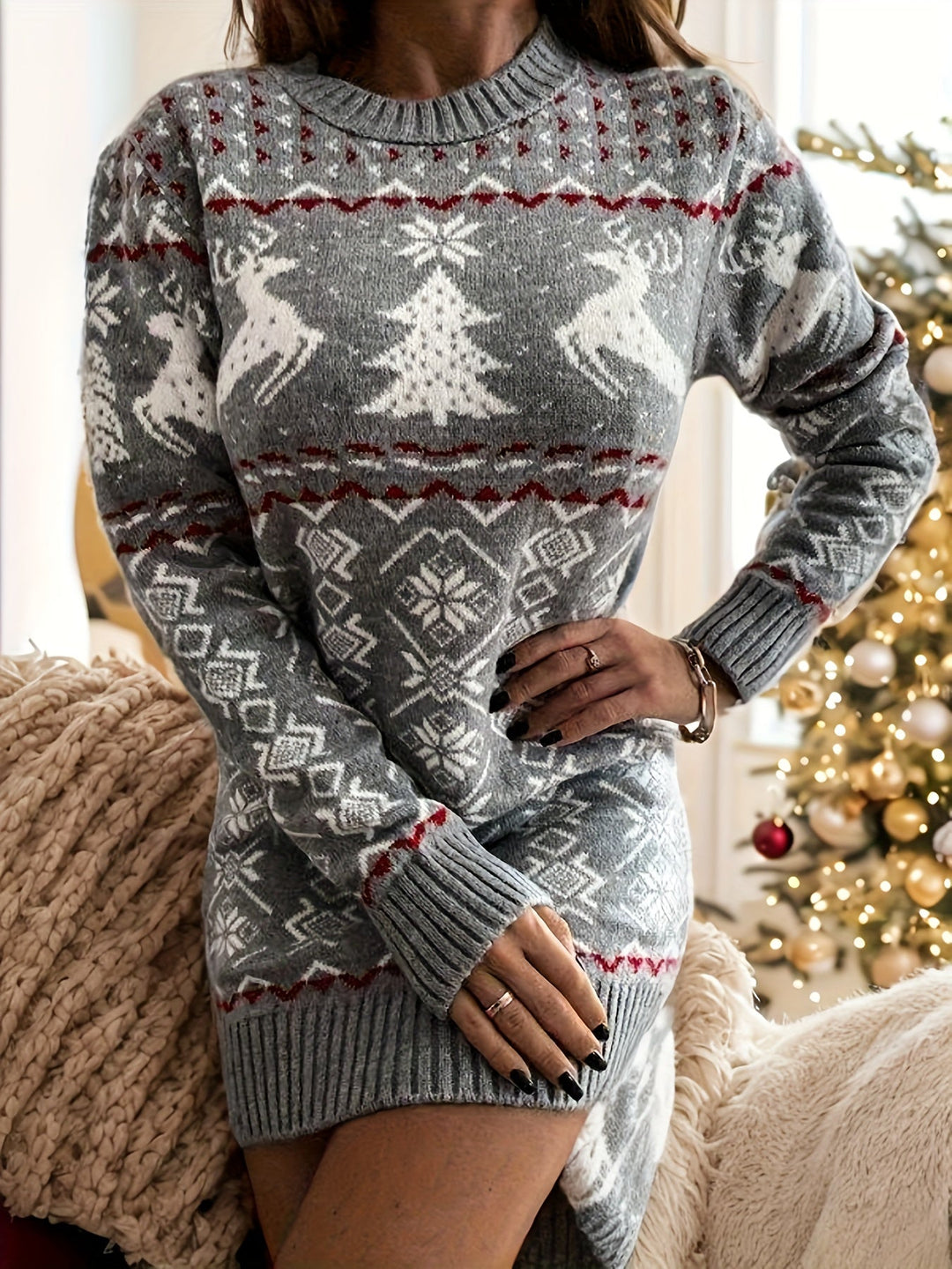 Noa | Elegante kersttrui-jurk met lange mouwen