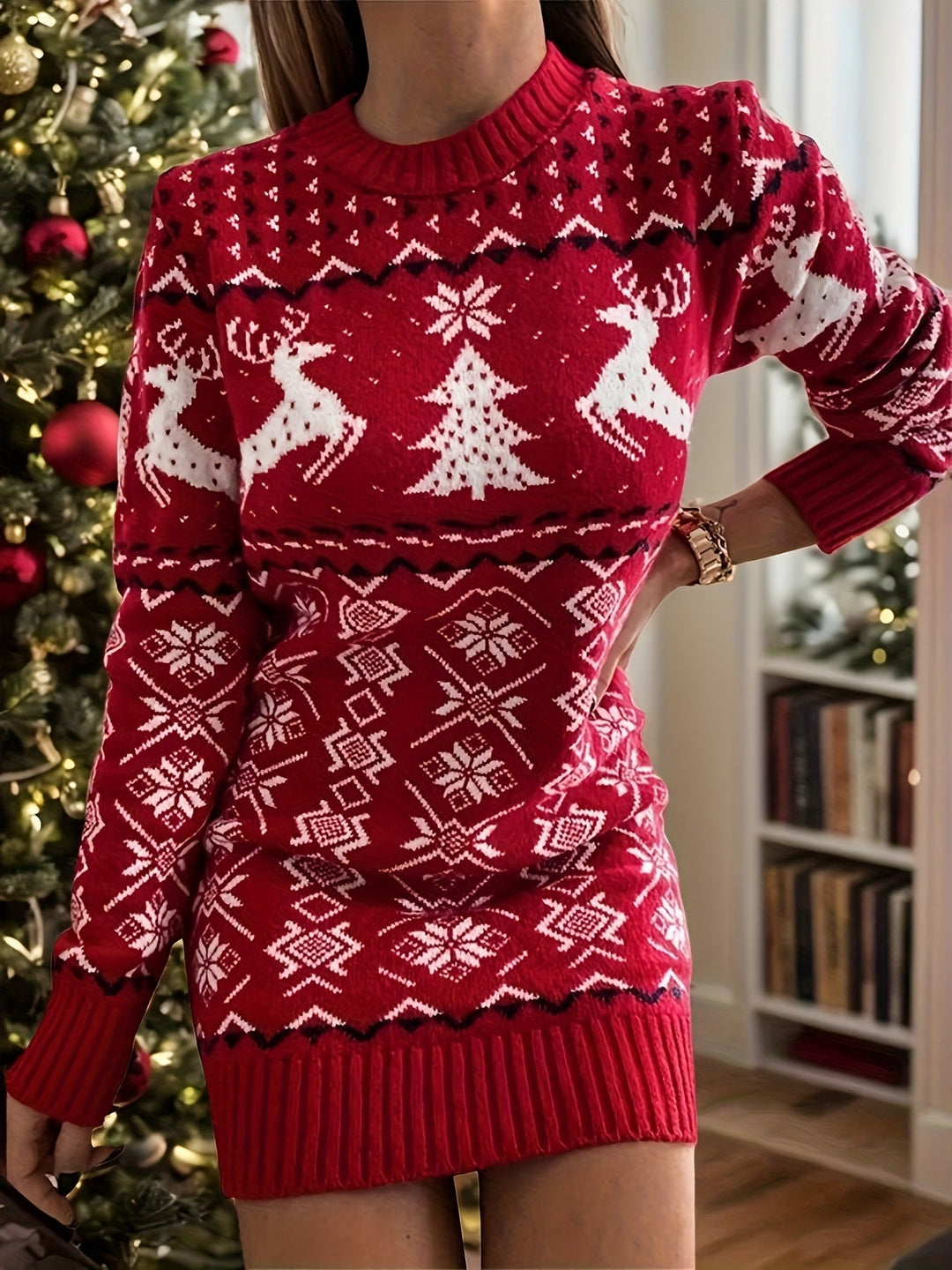 Noa | Elegante kersttrui-jurk met lange mouwen