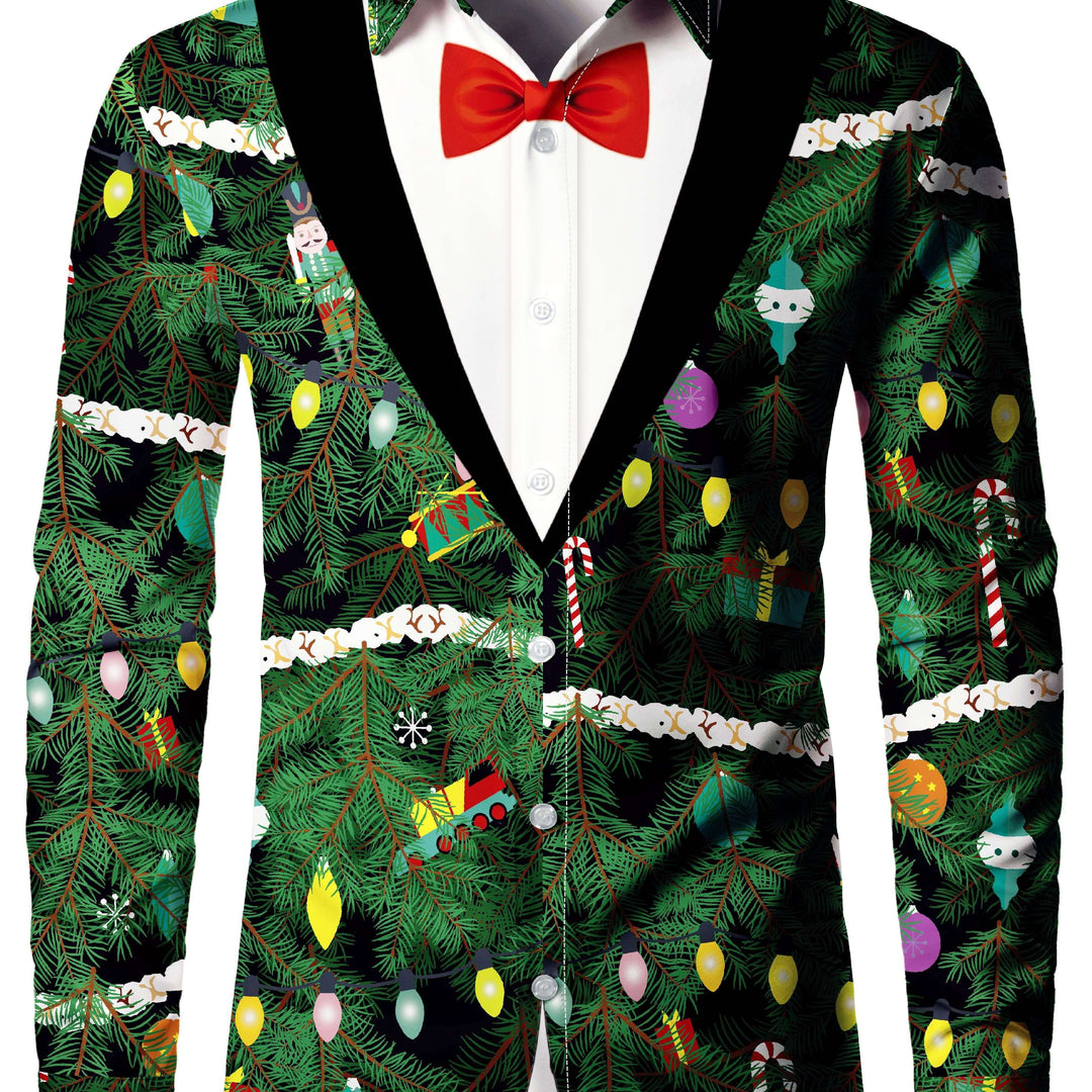 Noah | Kerstboomprint herenoverhemd met lange mouwen
