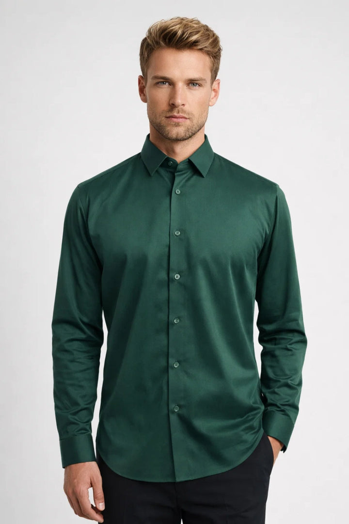 Overhemd Heren - Slim Fit Lange Mouw met Klassieke Kraag | Zakelijk