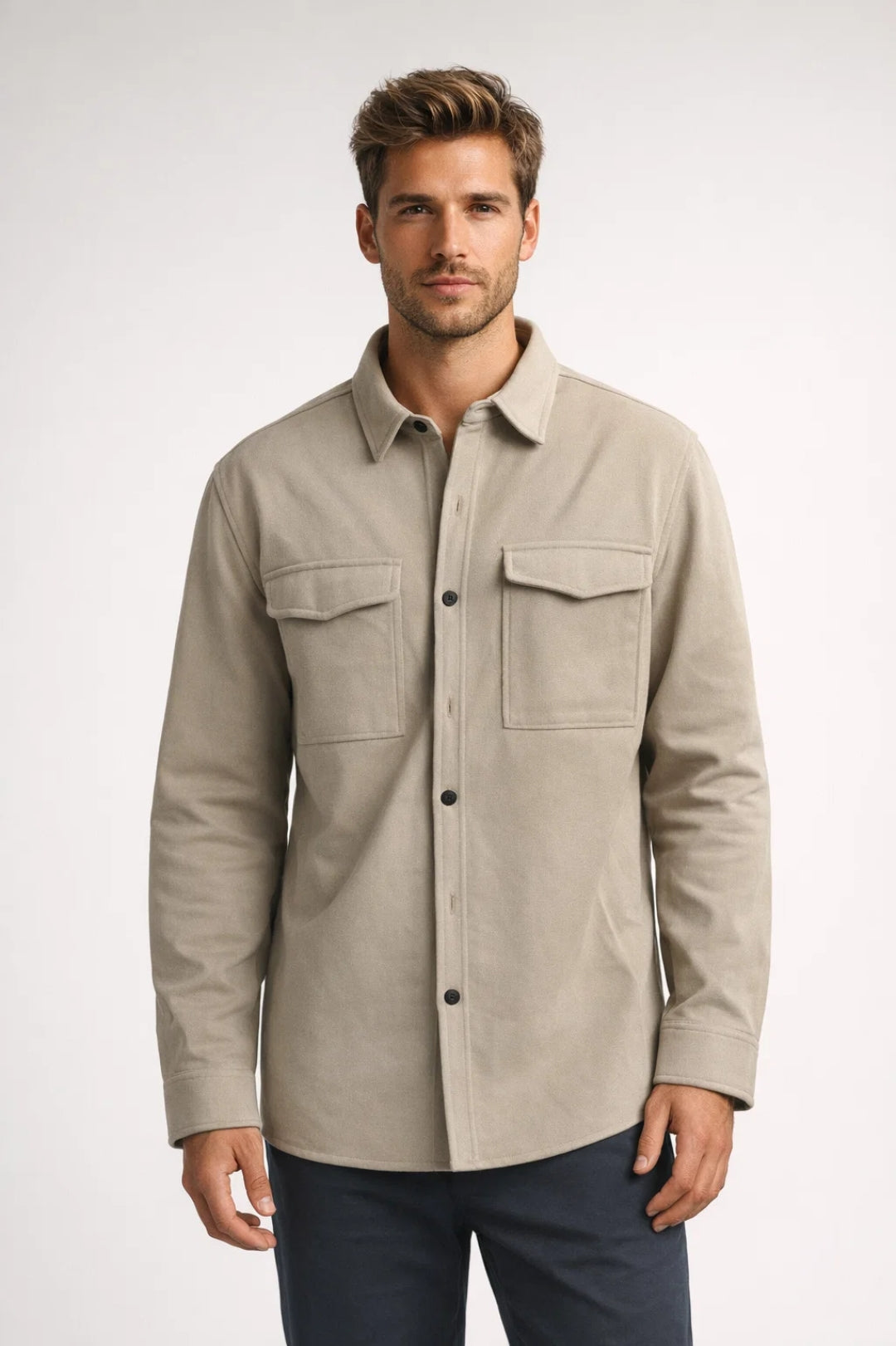Overhemd Heren - Overshirt met Dubbele Borstzak | Casual