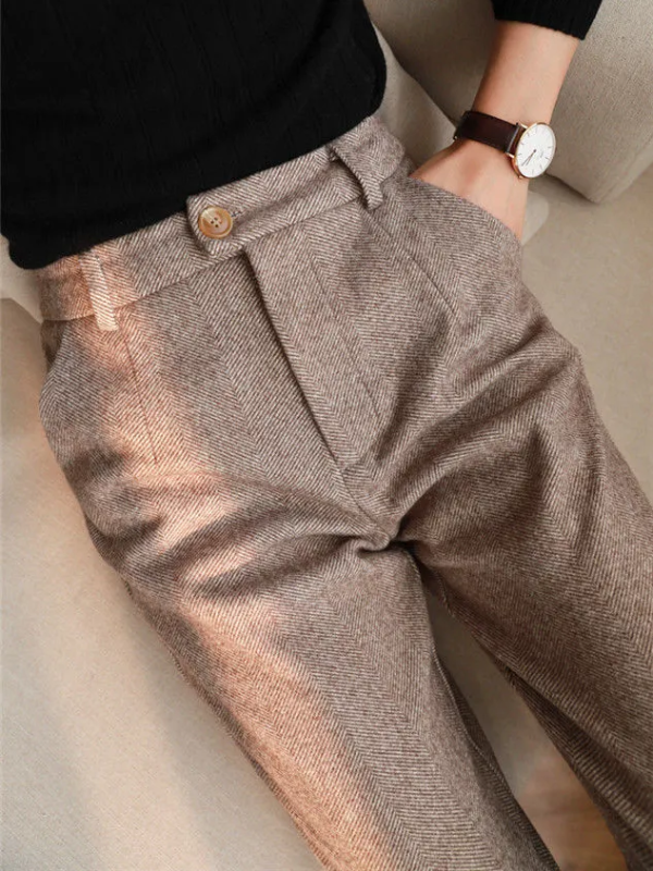 Pantalon Dames Hoge Taille Wol Winter Formeel Casual