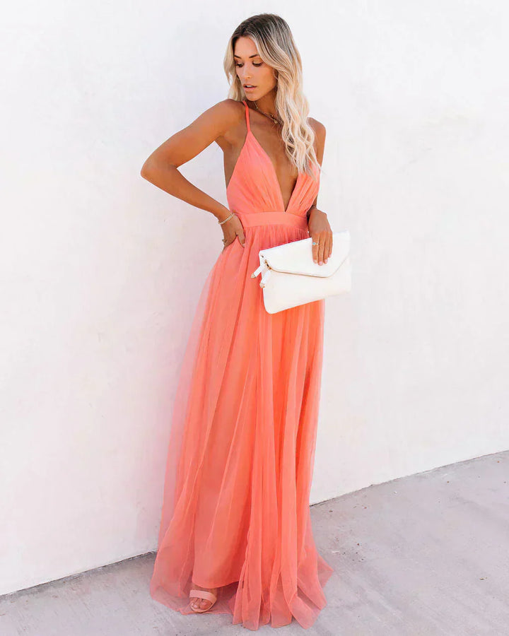 Inez - Elegante Dames Maxi Jurk Met Open Rug