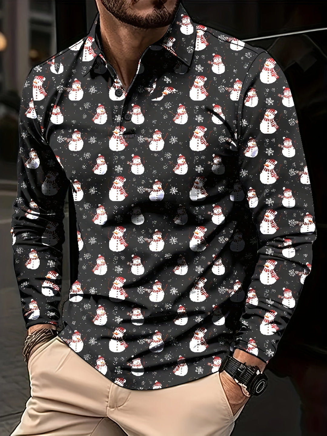 Pim | Casual overhemd met kerstmanprint en knoopsluiting