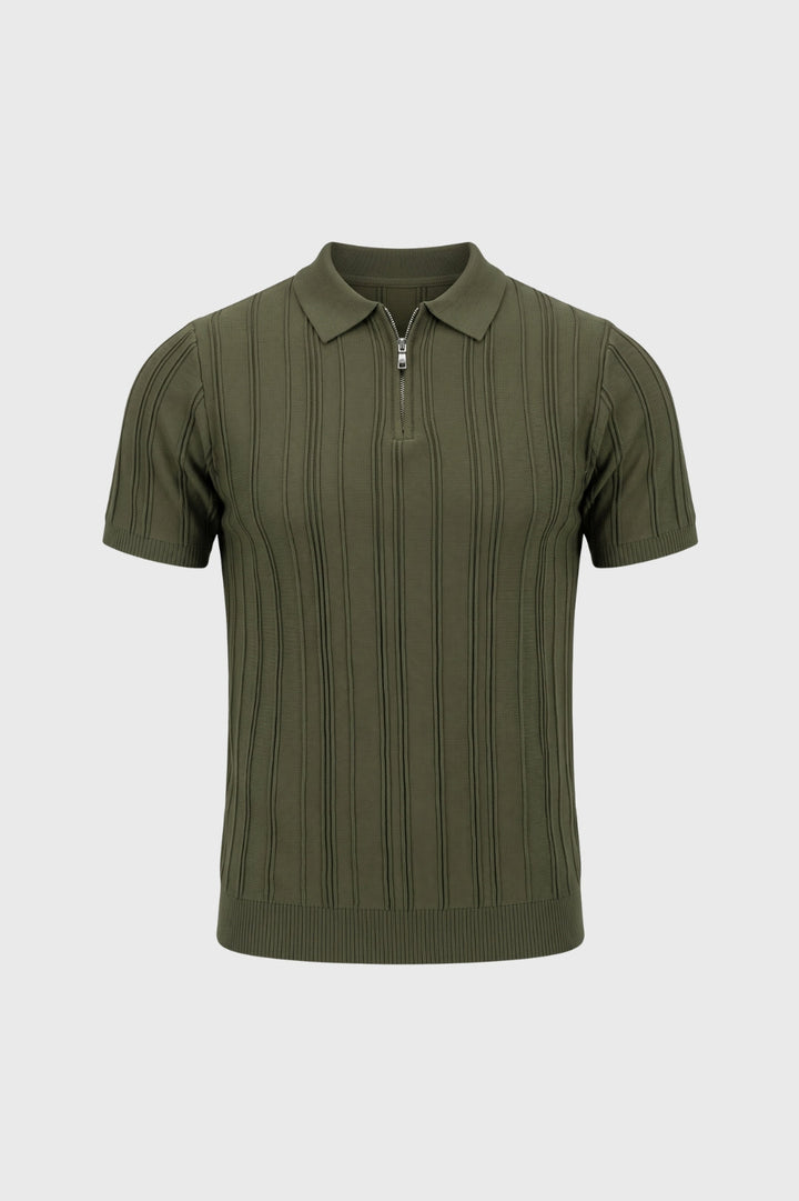 Polo Heren Regular Fit Halve Rits Geribde Textuur