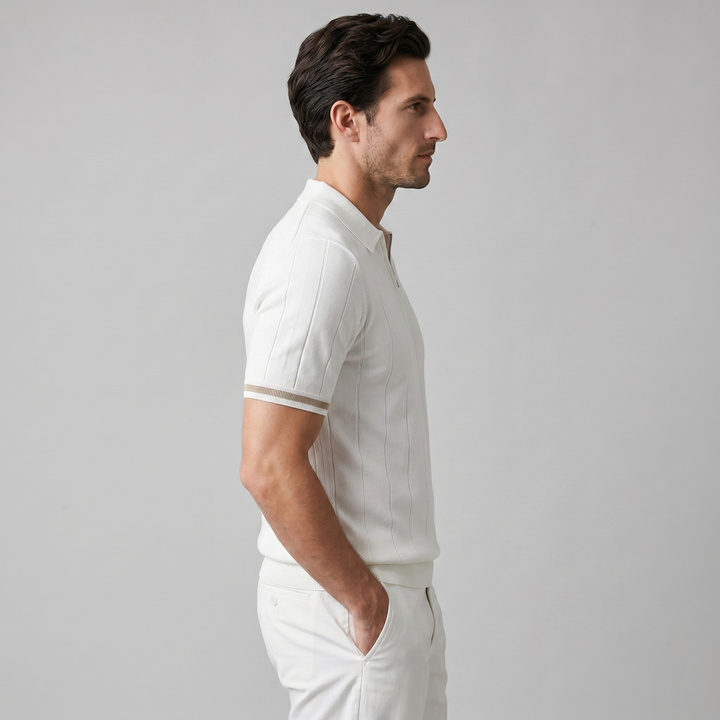 Poloshirt Heren Verticale Strepen Ritssluiting Casual