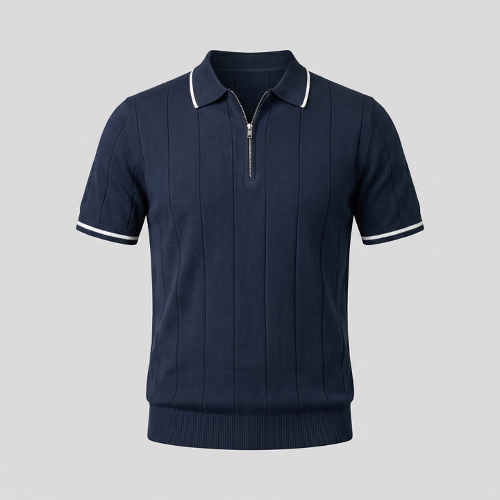 Poloshirt Heren Verticale Strepen Ritssluiting Casual