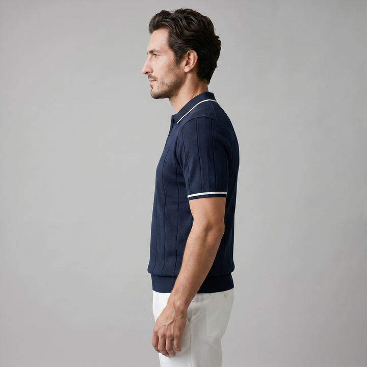 Poloshirt Heren Verticale Strepen Ritssluiting Casual