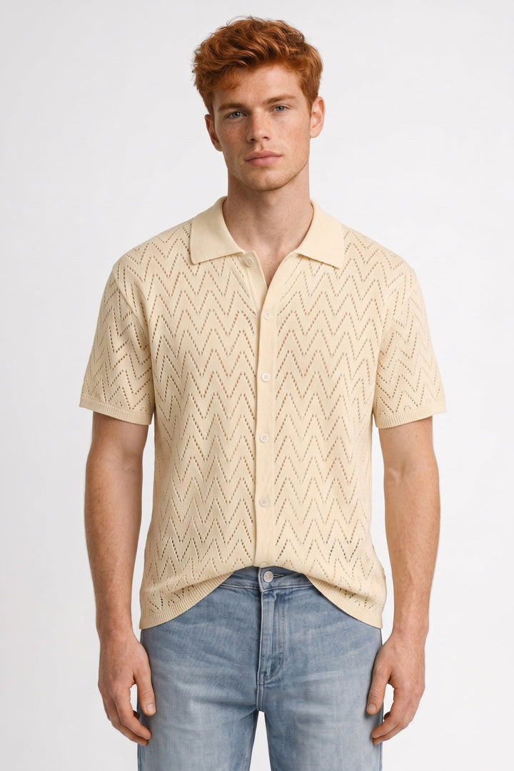 Polo Heren - Gestructureerde Zigzag Dessin | Knoopsluiting