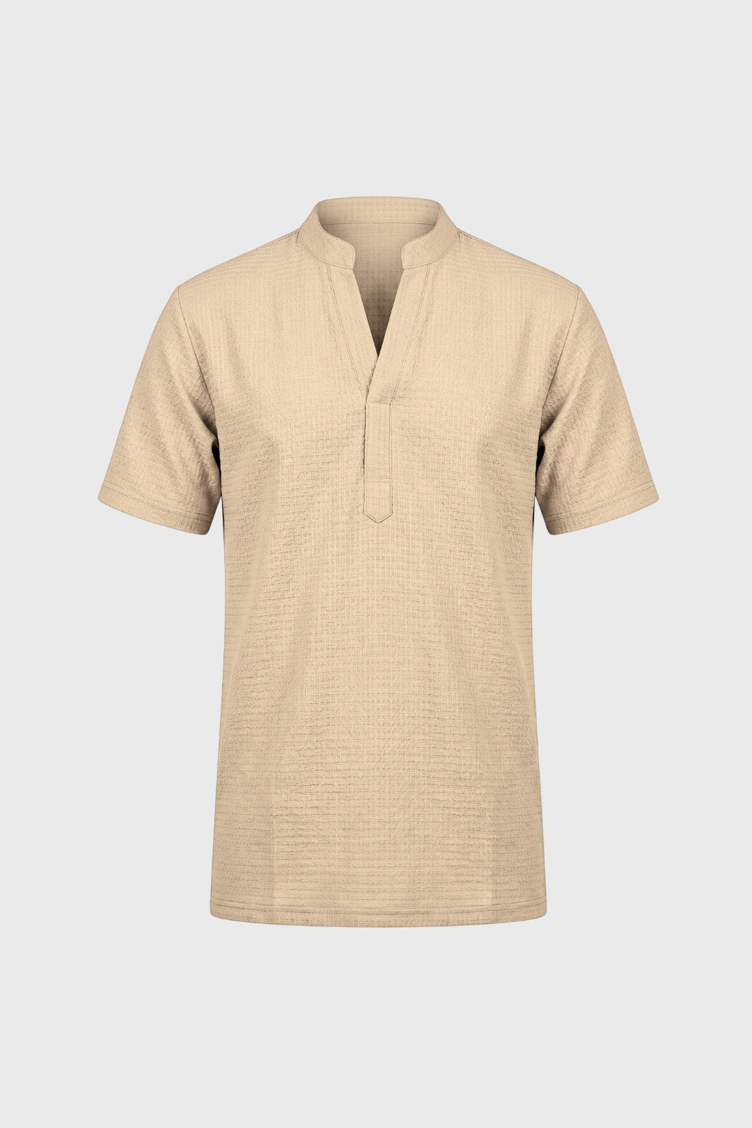 Overhemd Heren - Korte Mouw Tunika met Staande Kraag | Beige