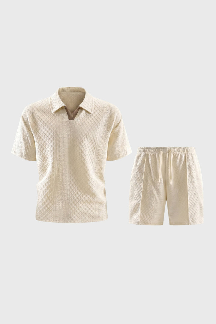 2-Delige Set Heren - Gestructureerd Polo met Korte Broek | Trekkoord