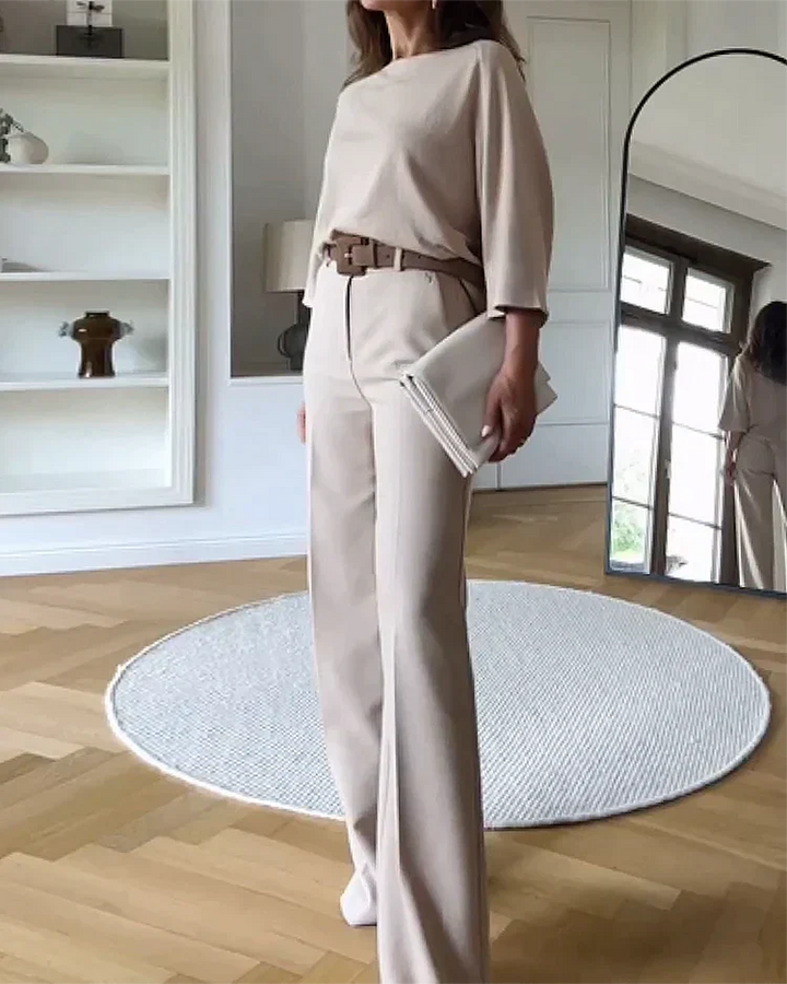 Roberta | Elegante tweedelige grijze damesset