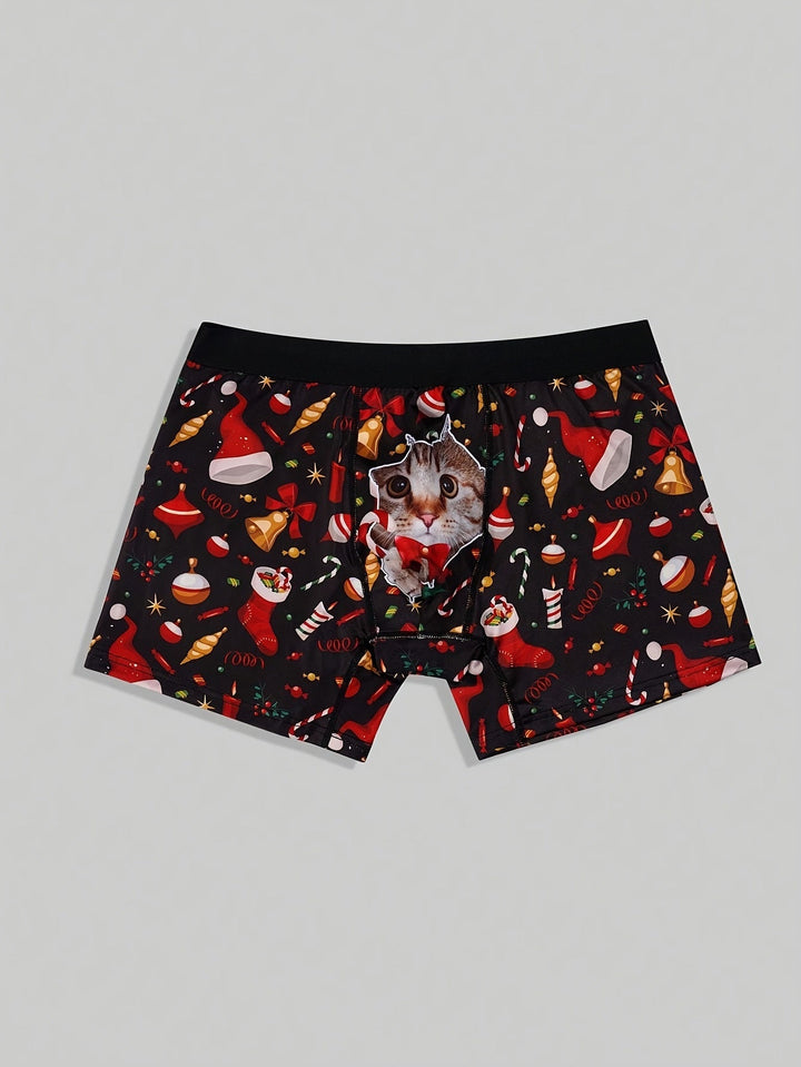 Ruben | Stijlvolle heren kerst kattenprint boxer briefs