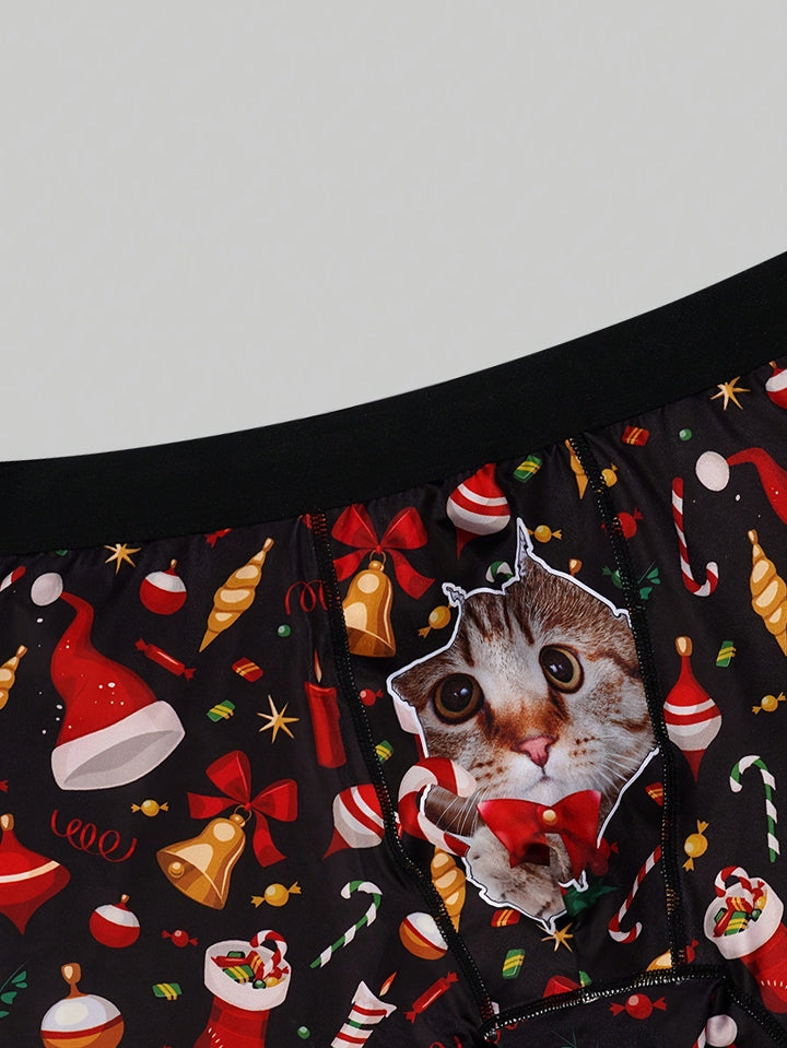 Ruben | Stijlvolle heren kerst kattenprint boxer briefs