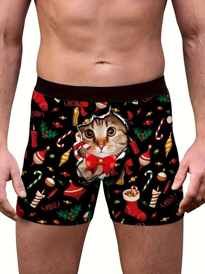 Ruben | Stijlvolle heren kerst kattenprint boxer briefs