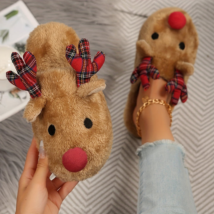 Rudolf | Gezellige kerst rendier pluche slippers voor dames
