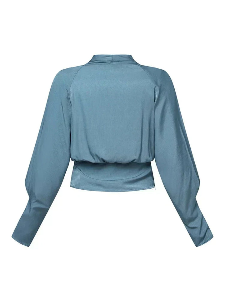 Satijnen Wikkelblouse Met V Hals En Pofmouwen Voor Dames