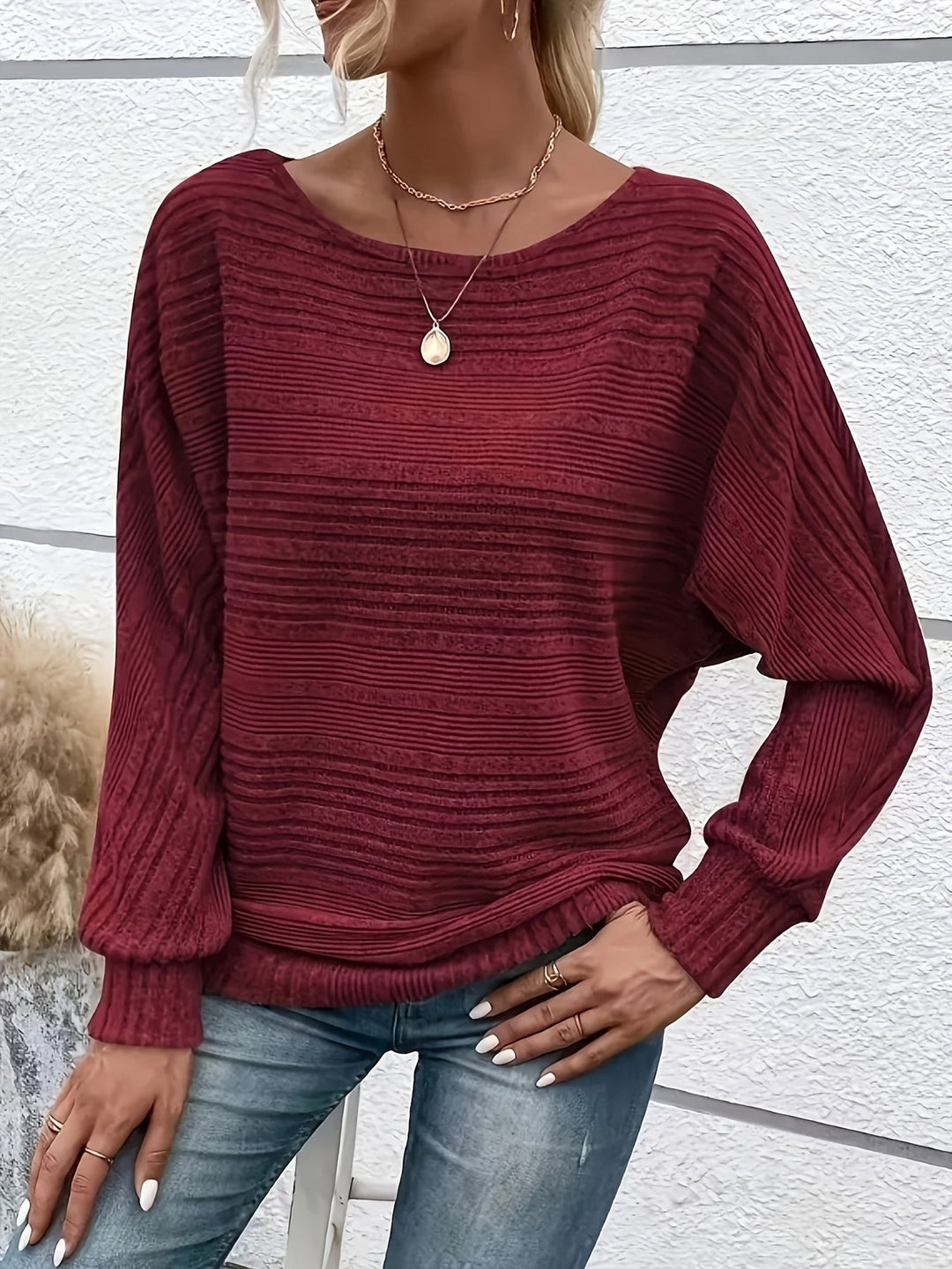 Sophie | Effen casual pullover met ronde hals en wijde mouwen