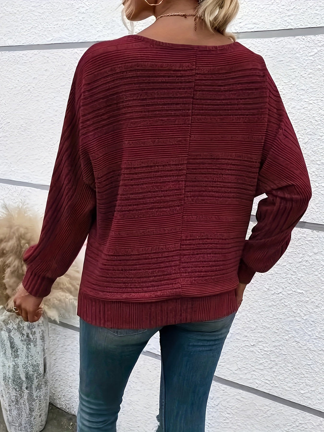 Sophie | Effen casual pullover met ronde hals en wijde mouwen