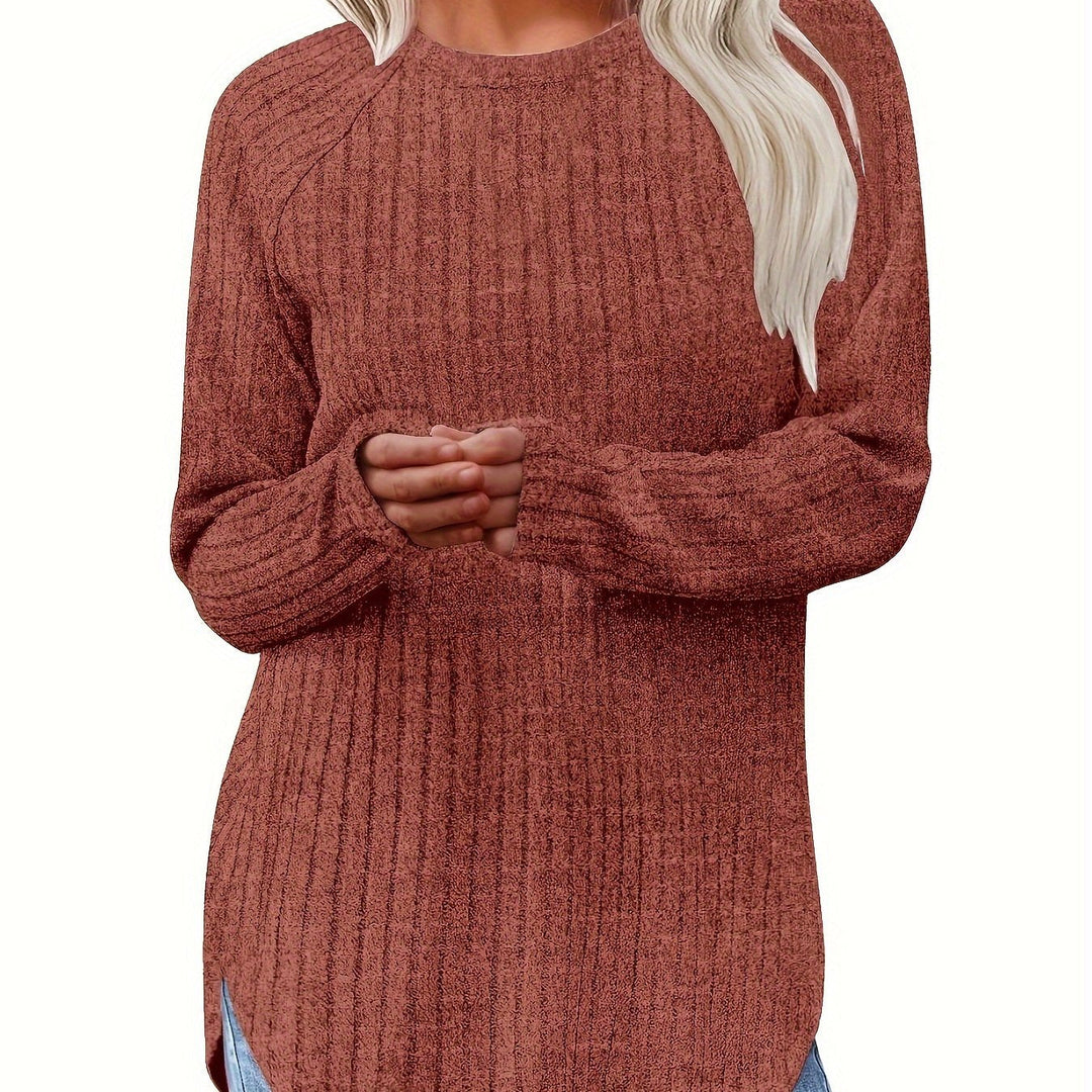 Sophie | Effen kleur geribbeld T-shirt met lange mouwen