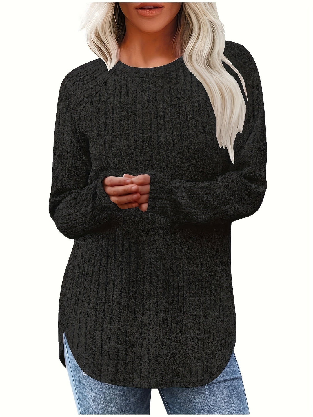 Sophie | Effen kleur geribbeld T-shirt met lange mouwen