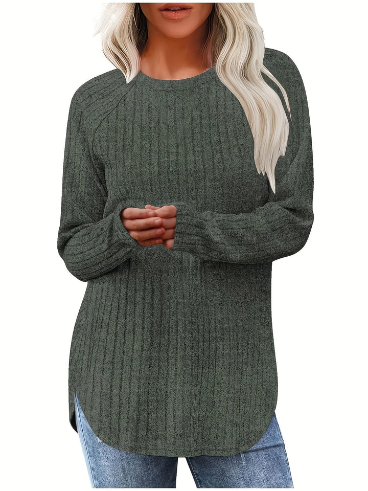 Sophie | Effen kleur geribbeld T-shirt met lange mouwen