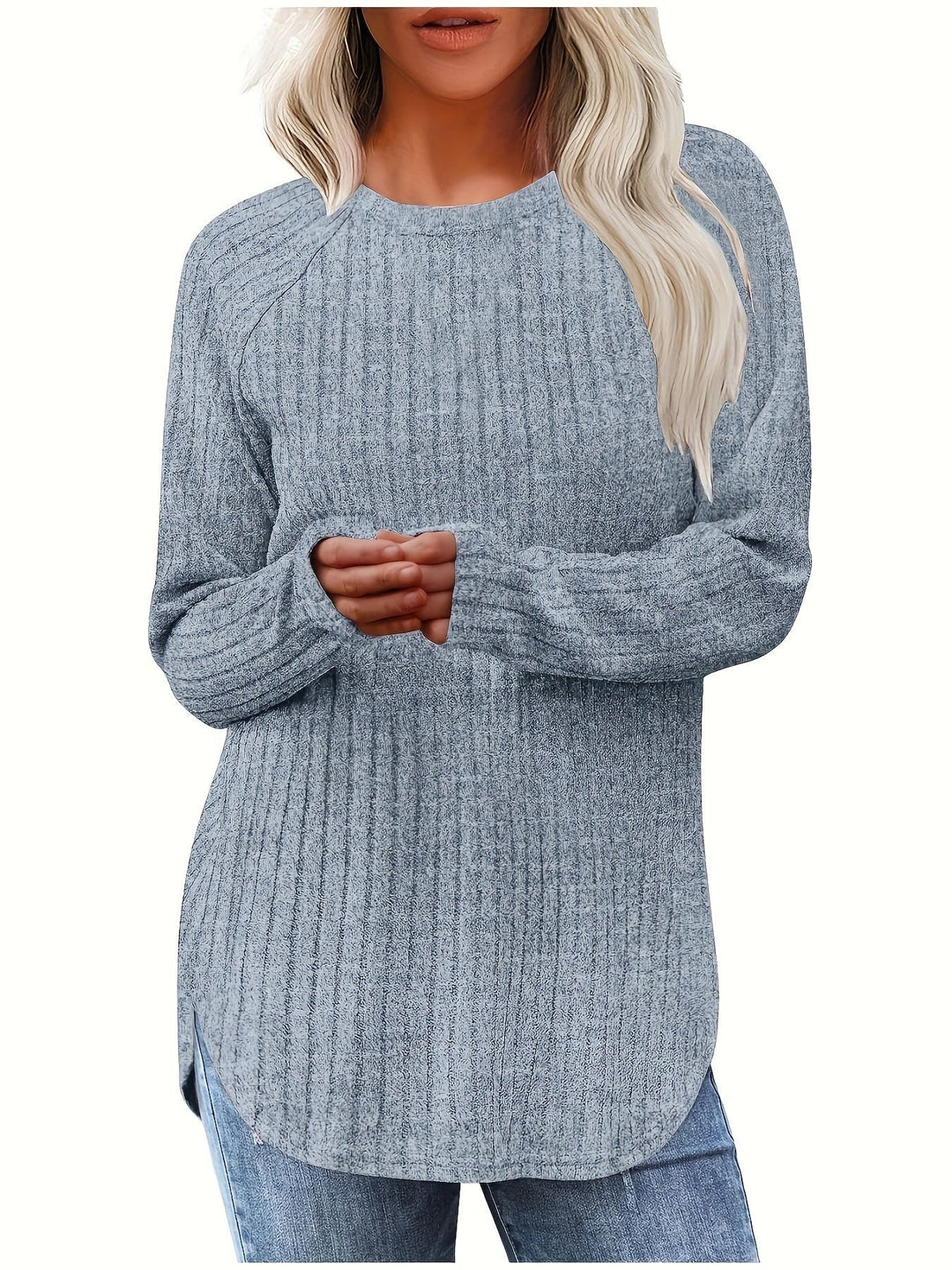 Sophie | Effen kleur geribbeld T-shirt met lange mouwen
