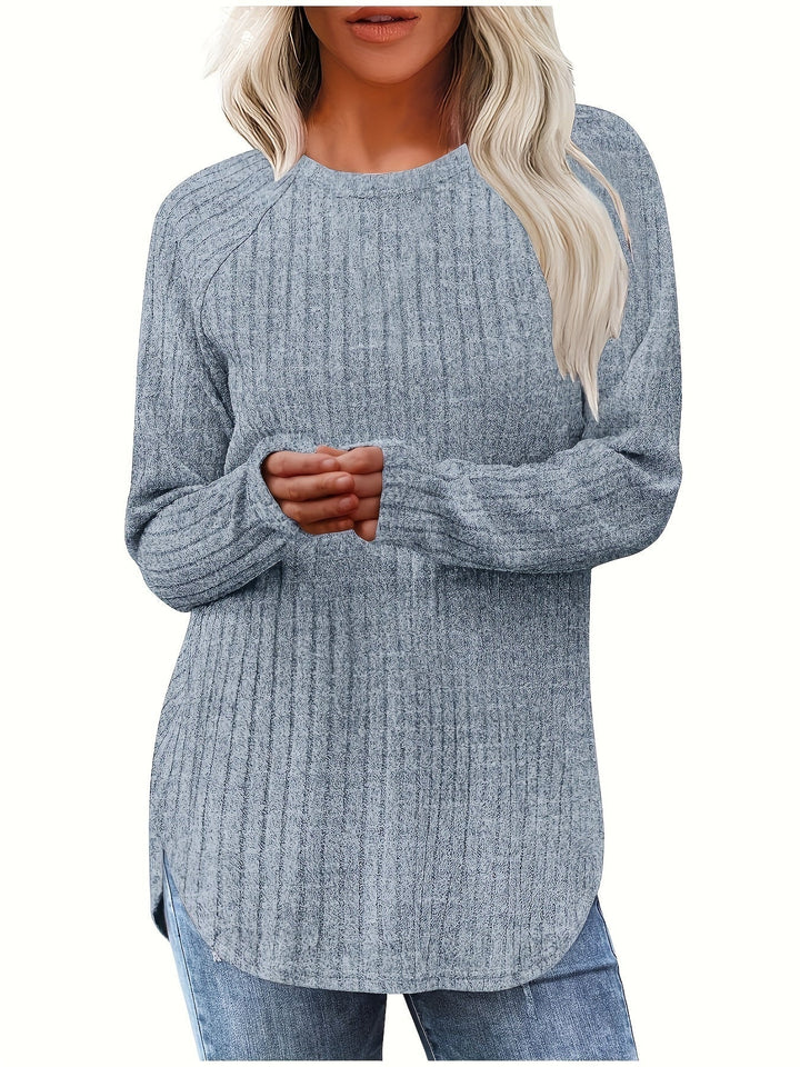 Sophie | Effen kleur geribbeld T-shirt met lange mouwen