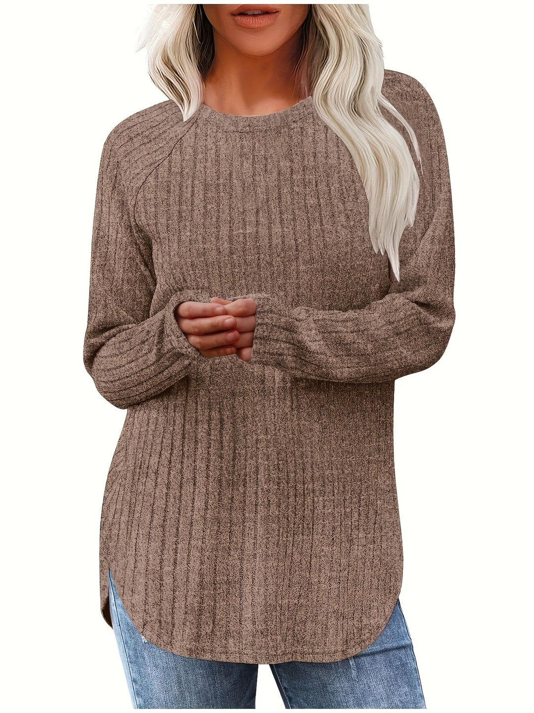 Sophie | Effen kleur geribbeld T-shirt met lange mouwen