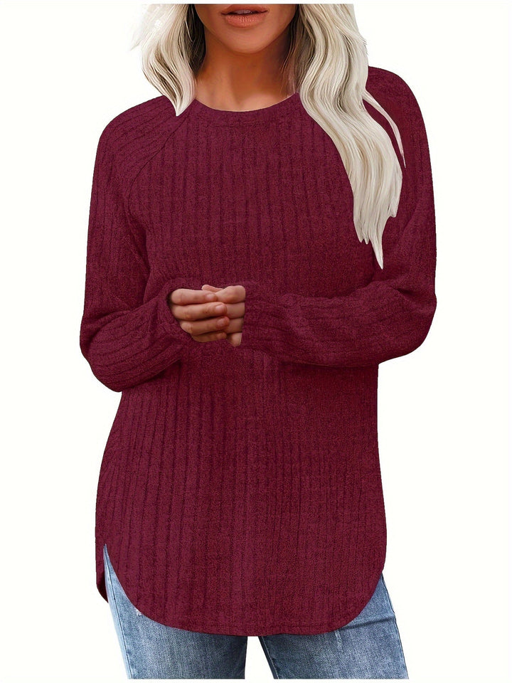 Sophie | Effen kleur geribbeld T-shirt met lange mouwen