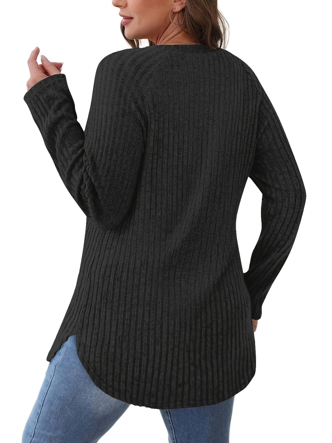 Sophie | Effen kleur geribbeld T-shirt met lange mouwen