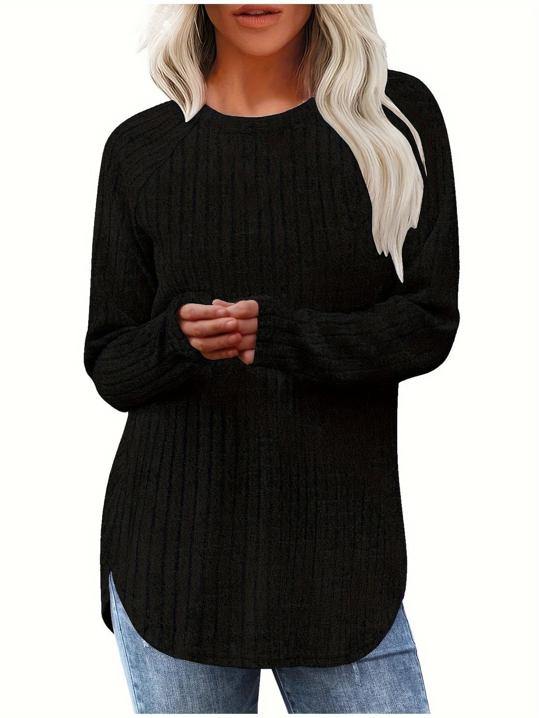Sophie | Effen kleur geribbeld T-shirt met lange mouwen