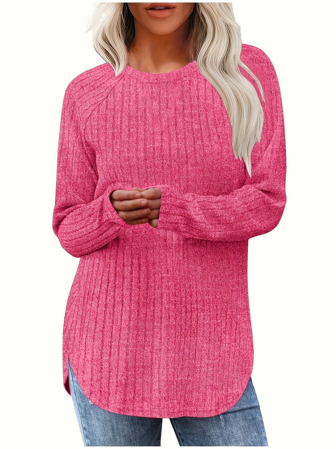 Sophie | Effen kleur geribbeld T-shirt met lange mouwen