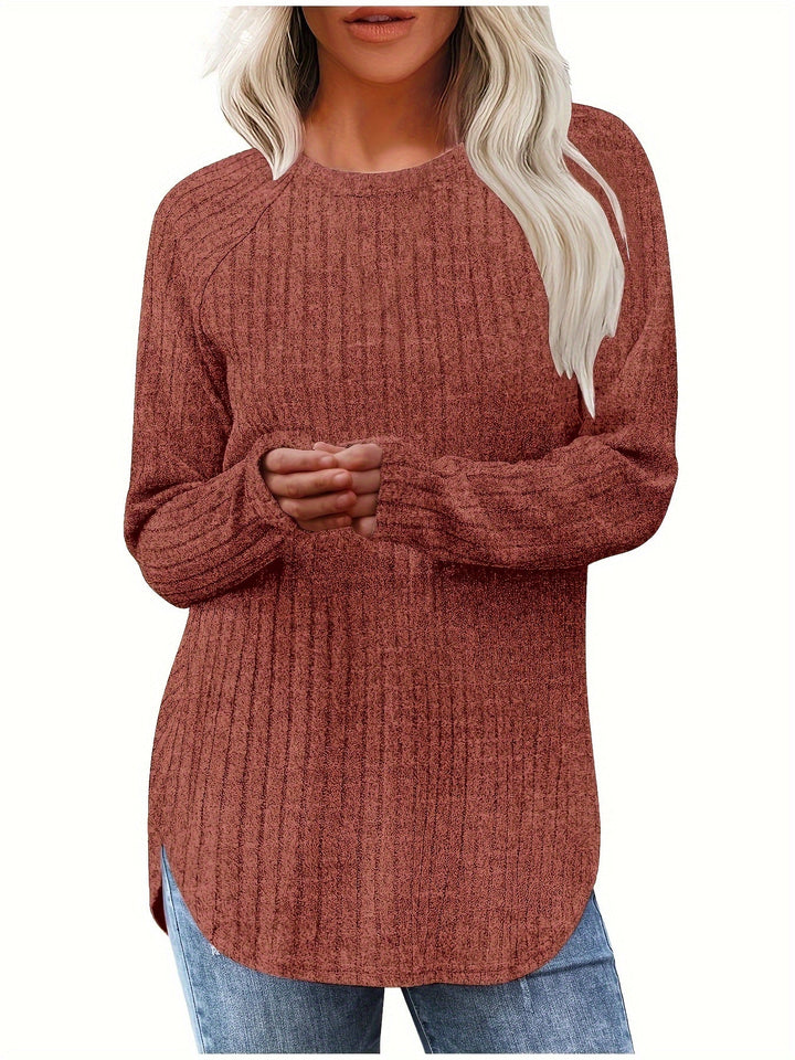 Sophie | Effen kleur geribbeld T-shirt met lange mouwen