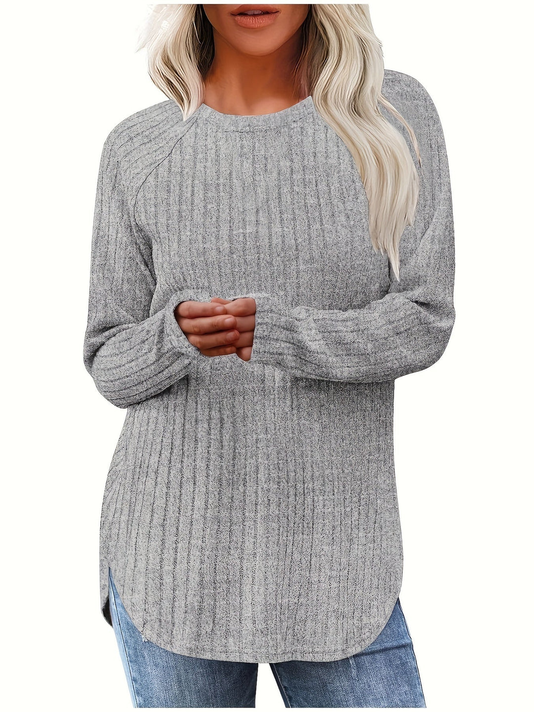Sophie | Effen kleur geribbeld T-shirt met lange mouwen